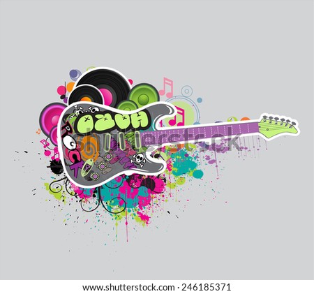 Electric guitar grunge music symbol / representation of a music concept icon, isolated object, easy to edit, EPS 10.