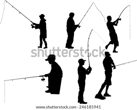 The set of six fisherman silhouette