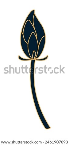Lotus flower bud line art hand drawn illustration. Dragon Boat Festival, Mid Autumn Festival, traditional holiday clip art, card, banner, poster element. Asian style design, isolated vector.