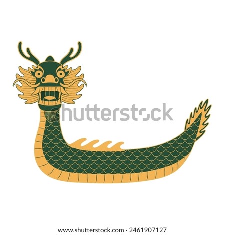 Dragon Boat Festival dragon boat line art hand drawn illustration. Dragon Boat Festival, traditional holiday clip art, card, banner, poster element. Asian style design, isolated vector.