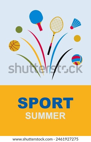 Sports background.Summer sports games. Abstract colorful background with rackets and balls. Vector illustration.