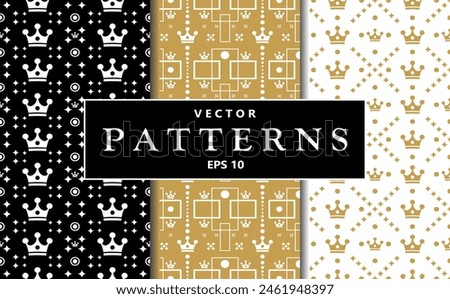 Seamless patterns with crowns and stars background. Suitable for luxury branding, royal-themed events, children's parties, packaging design, fabric prints, stationery, wallpaper, digital backgrounds