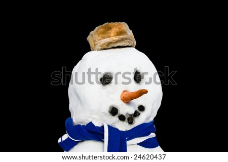 Snowman isolated on black background