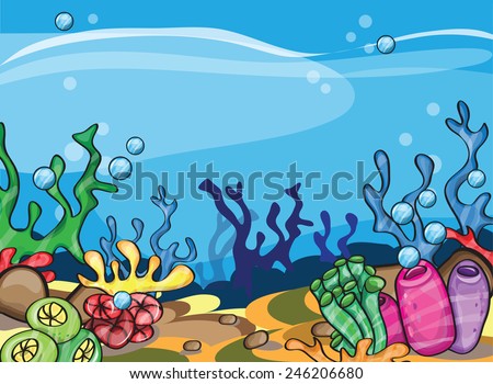 A vector illustration of cartoon marine underwater scene