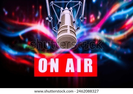 Professional microphone and on air sign Royalty-Free Stock Photo #2462088327
