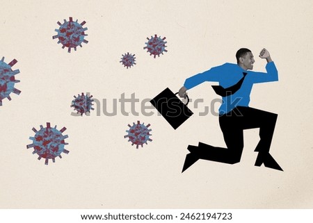 Composite collage picture image of running away businessman escape virus weird freak bizarre unusual fantasy billboard Royalty-Free Stock Photo #2462194723