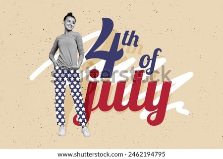 Composite collage image of young girl curious look national independence america day fourth july concept bizarre unusual fantasy billboard Royalty-Free Stock Photo #2462194795