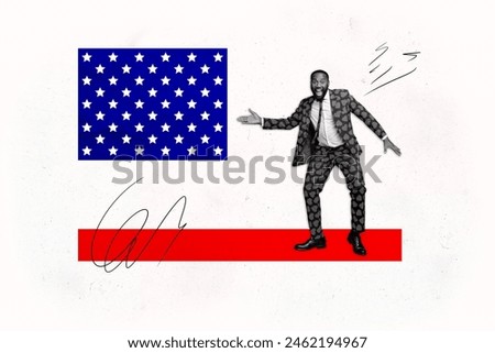 Composite collage image of funny gentleman national independence america day fourth july concept bizarre unusual fantasy billboard Royalty-Free Stock Photo #2462194967