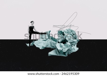 Composite collage picture image of stretching female ballet pile trash sportswoman unusual fantasy billboard comics zine