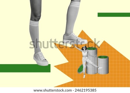 Composite collage picture image of leg step pressure female bankrupt earning money banker unusual fantasy billboard comics zine