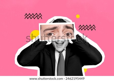 Composite collage picture image of amazed male eyes puzzle businessman unusual fantasy billboard comics zine