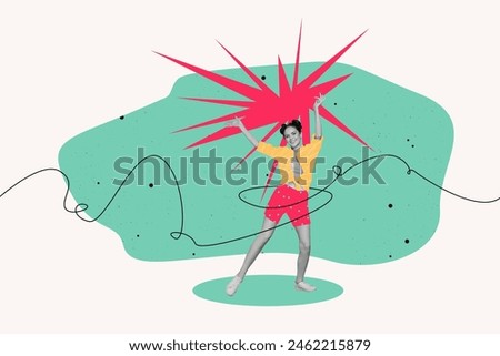 Creative collage of funny excited female shopping sales summer bizarre unusual fantasy billboard comics Royalty-Free Stock Photo #2462215879