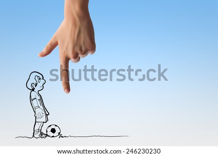 Funny caricature of football player on white background