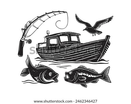 A black silhouette of a fish vector clip art. Design element for logo, boat, fishing hook, Fishing rod. Fish vector illustration. Vector template for Fishing.