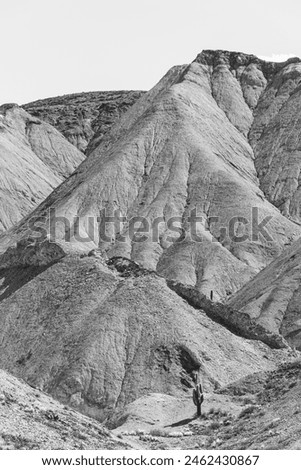 black and white photograph of mountain in the desert of Argentina