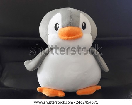 A cute penguin doll, isolated black background