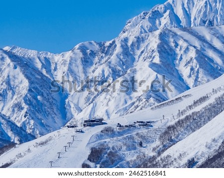 Happo One Ski Resort and the Northern Alps in Midwinter, Hakuba Village, Nagano Prefecture Royalty-Free Stock Photo #2462516841