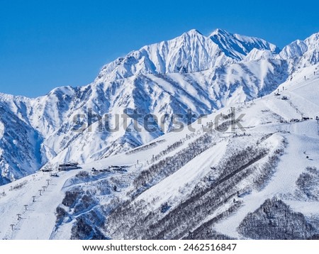 Happo One Ski Resort and the Northern Alps in Midwinter, Hakuba Village, Nagano Prefecture Royalty-Free Stock Photo #2462516847