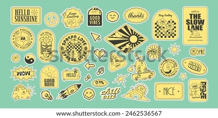 vintage stickers, collection of stickers in retro style, vector illustration