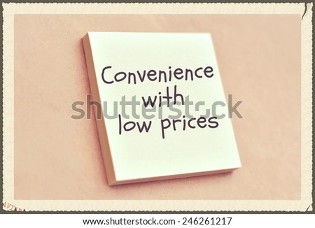 Text convenience with low prices on the short note texture background