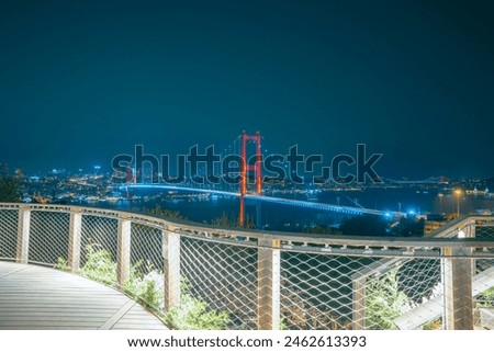 Istanbul background photo. Bosphorus Bridge or 15th july martyrs bridge view from Nakkastepe. Visit Istanbul concept.