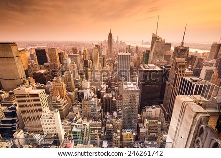 New York City, USA skyline over midtown Manhattan.