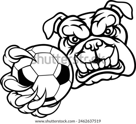A bulldog dog animal sports mascot holding soccer football ball 