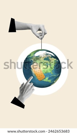 Collage picture of hand hold planet earth