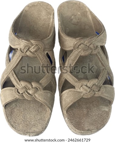 rubber brown sandals die cut isolate on white background
