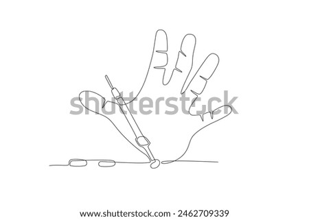 Hands that will pounce on drug injectors.Anti drug day one-line drawing