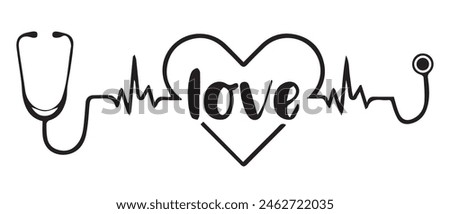 Stethoscope Heart Vector, Medical Stethoscope Heart Shape Vector, Stethoscope Pulse Vector, Heart Health Icon, Medical tools Vector art.CMYK.