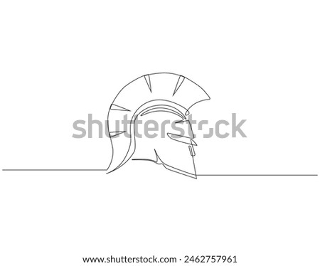 Continuous one line drawing of Sparta helmet. One line drawing illustration spartan helmet of roman warrior. Ancient greek warrior concept continuous line art. Editable outline.
 Royalty-Free Stock Photo #2462757961