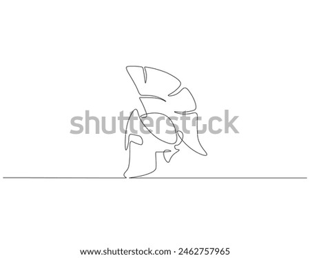 Continuous one line drawing of Sparta helmet. One line drawing illustration spartan helmet of roman warrior. Ancient greek warrior concept continuous line art. Editable outline.
 Royalty-Free Stock Photo #2462757965