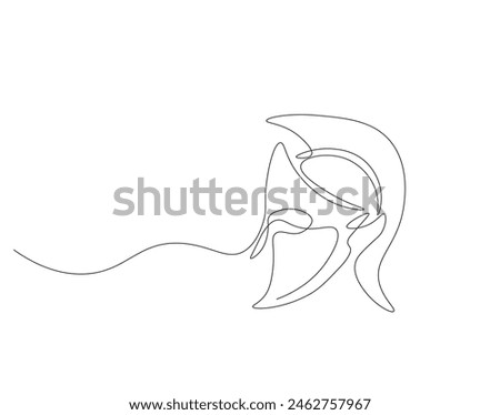 Continuous one line drawing of Sparta helmet. One line drawing illustration spartan helmet of roman warrior. Ancient greek warrior concept continuous line art. Editable outline.
 Royalty-Free Stock Photo #2462757967