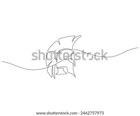 Continuous one line drawing of Sparta helmet. One line drawing illustration spartan helmet of roman warrior. Ancient greek warrior concept continuous line art. Editable outline.
 Royalty-Free Stock Photo #2462757973
