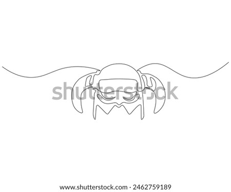 Continuous one line drawing of viking helmet. One line drawing illustration horned helmet in medieval. Ancient greek seaman concept continuous line art. Editable outline. Royalty-Free Stock Photo #2462759189