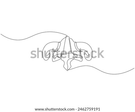 Continuous one line drawing of viking helmet. One line drawing illustration horned helmet in medieval. Ancient greek seaman concept continuous line art. Editable outline. Royalty-Free Stock Photo #2462759191