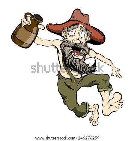Dancing hillbilly with jug of moonshine Royalty-Free Stock Photo #246276259