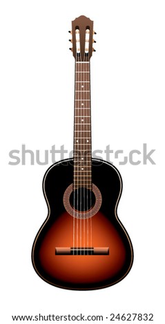 orange acoustic guitar on a white background