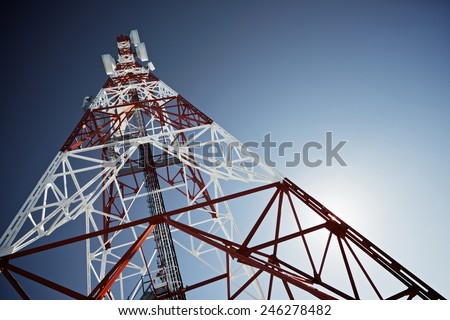 Telecommunications tower with clear blue sky. Royalty-Free Stock Photo #246278482