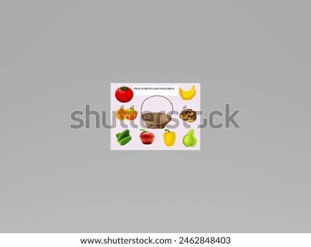 A picture with differend kinds of fruits, vegetables and a basket