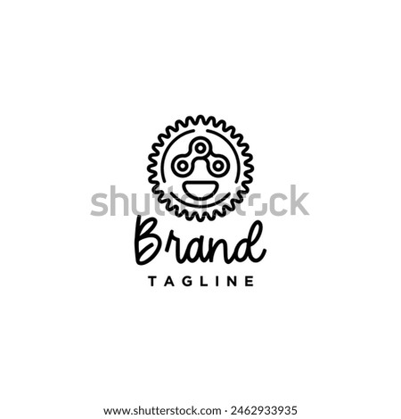 Fun Bike Geek Gear Smile Logo Design. Bicycle Chain and Gear Form a Happy Emoticon Logo Design.