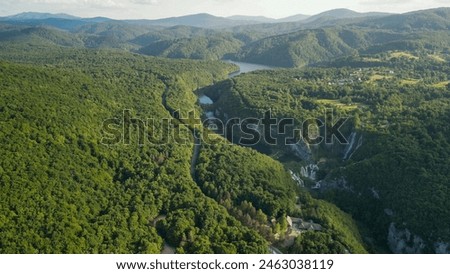 Panoramic aerial view of Plitvice Lakes and Forest in summer season, Croatia