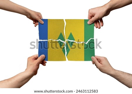 Solidarity and togetherness in Saint Vincent And G., people helping each other, Saint Vincent And G. flag on 4 paper pieces, unity and help idea, support and charity concept, union of society