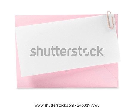 Blank card and letter envelope on white background