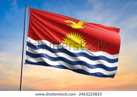 Flag of Kiribati waving flag on sunset view