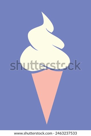 ice cream - vanilla soft serve ice cream in a cone, color vector illustration isolated on blue background Royalty-Free Stock Photo #2463237533