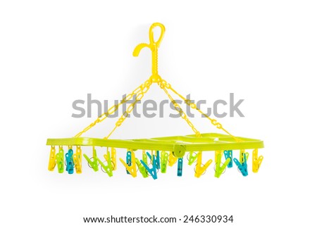 clothespin on clothesline isolate on over white background