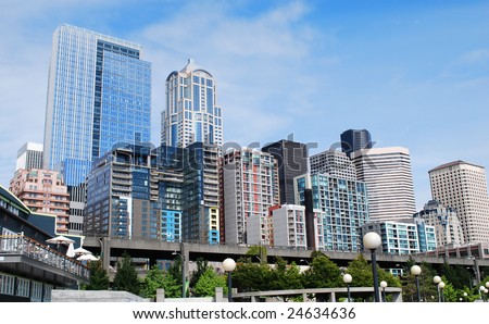 Downtown of Seattle in sunny nice summer day.