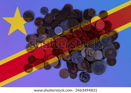 Congo Democratic Republic economic situation, financial values with coins, banking and money, Congo Democratic Republic flag with changes, economy and finance concept, news banner idea